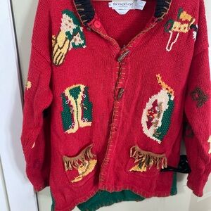 Red Sweater with Western Patterns